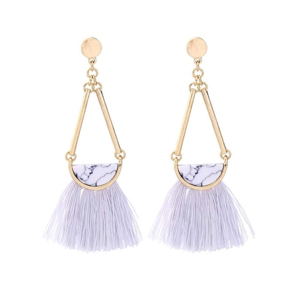 Gray Tassel Marble Stone Statement Earrings - Picture 3 of 4